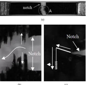 Fig. 10. The photo of the fracture at the last loading step of  fracture test. 할수록 노치선단부에 변형율이 더욱 집중되었다 