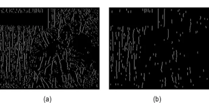 그림 2. (a) 그림 1 (a)의 초기 검출 결과, (b) 그림 2 (a)의 outlier 제거 결과 Fig.  2.  (a)  Initial  detection  result  for  Fig