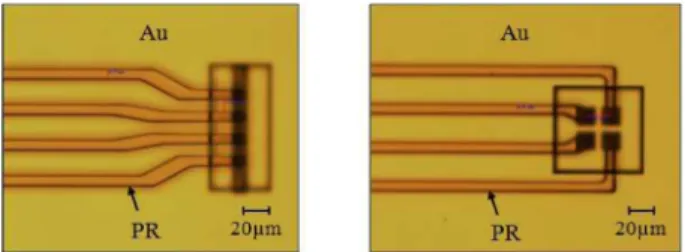 Fig. 7. Optical microscope images of cantilever pattern fabricated by using optimized spray coating process.