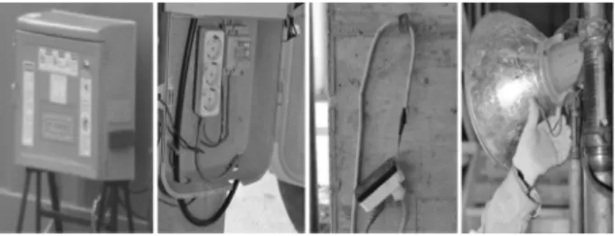 Fig. 11. Incorrect grounding system of panelboard, equipment,  lighting. 있었다 .  또한,  분전반,  전기설비 및 전기배선 등에 접지를  실시하지  않거나,  접지탈락으로  누전에  대한  보호 가  이루어지지  않았다