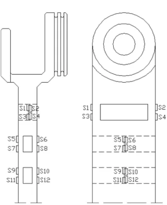 Table 1. Strains from FEM analysis at each attachment location of strain-gages of three-axis force sensor.