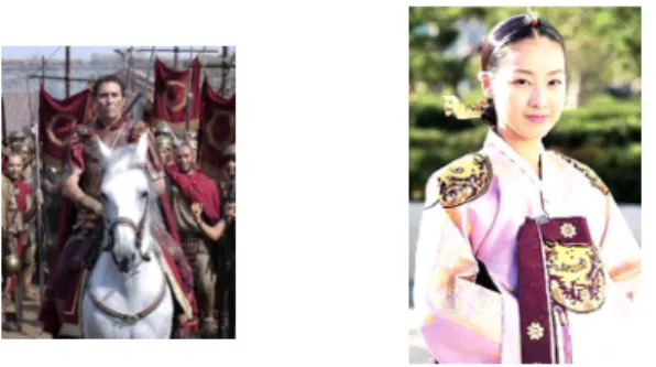 Fig. 1. 영화  ‘ 공작부인 ’ (2008) Fig. 2. 영화  ‘ 왕의 남자 ’ (2005) Fig. 3. 미국 드라마  ‘ 로마 ’ HBO(2005)Fig