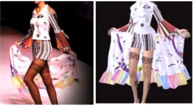 Fig. 1. 3D 패션기술 상용화 실제의상(a)과 디지털 의상(b) (www.mkfash- (www.mkfash-ion.co.kr)