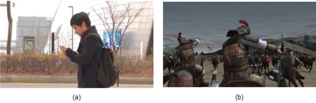 Fig.  6.  Examples  of  shaking  image:  (a)  near  540[sec]  in  ‘Ugly  Korean’,  (b)  near  690[sec]  of  An-Dong’