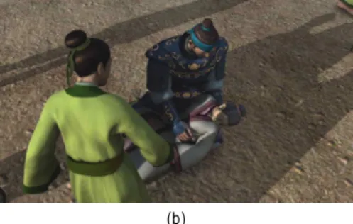 Fig.  7.  Examples  of  images  captured  downward  at  a  high  position:  (a)  near  370[sec]  in  ‘Treasure’,  (b)  near  600[sec]  of  An-Dong’