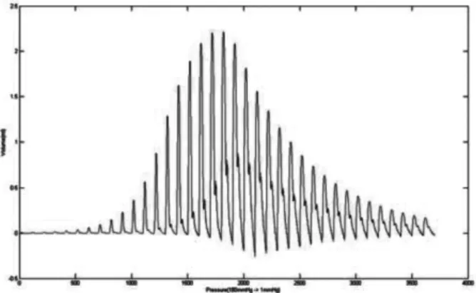 Fig. 2. The pulsation waveform's changing aspect according to change of the cuff's pressure.
