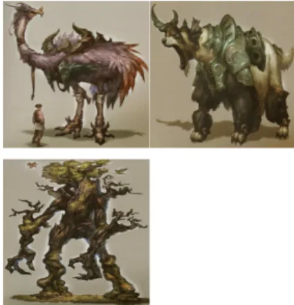 Fig.  4.  Origin  Source              그림.  5는 그림 4의 3개의 캐릭터에 배경 색상을 적용하고,  캐릭터에  대해서는 크기,  원근,  방향,  라이팅 효과,  렌즈플레이어 효과,  색상  효과 등 다양한 효과들을 적용한다