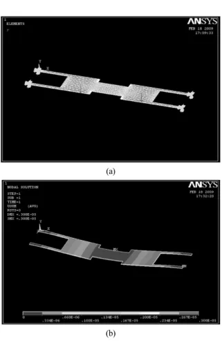 Fig. 9. (a)  The  modeling  and  (b)  the  3 μm deformation of the membrane.