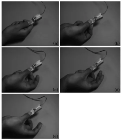 Fig. 12. Characteristic  test  method  of  two-finger  grasping  (a)  thumb