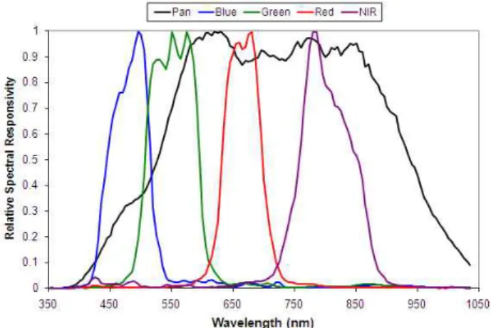 Fig.  1.  IKONOS  relative  spectral  response  (source  :  http://www.geoeye. 