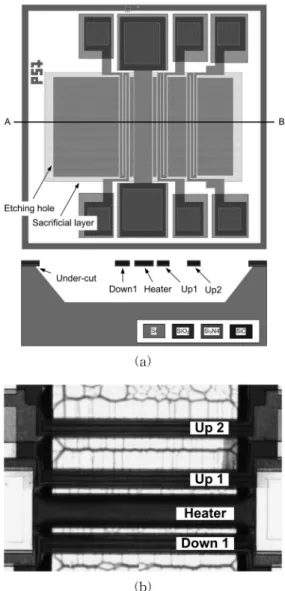 Fig. 1. Micro flow sensor: (a) layout and cross-section of