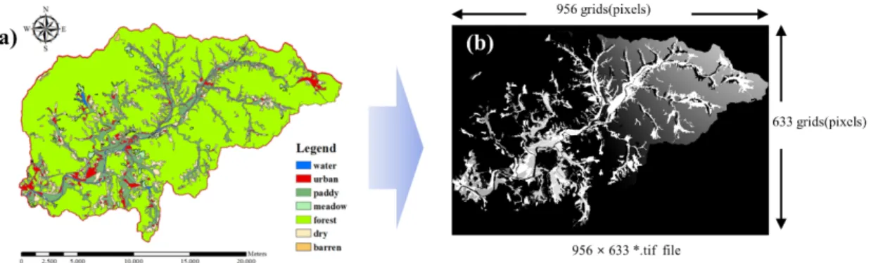 Fig.  5.  Example  of  result  of  image  generation  for  input  data.  (a)  Land  use  map,  (b)  Generated  image.