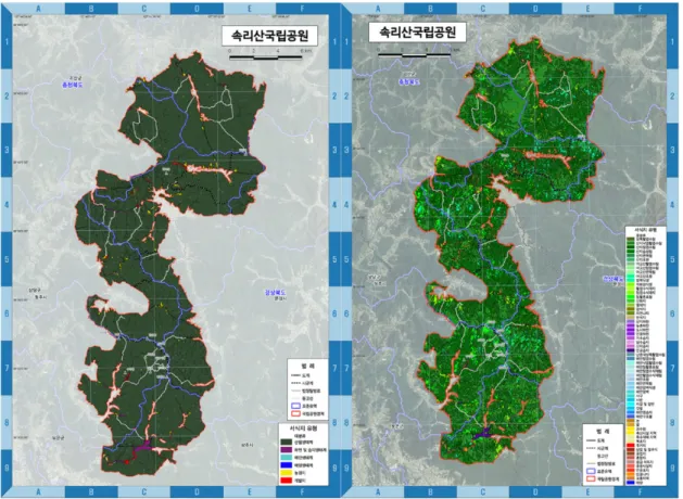 Fig. 6. National park habitat map output form (Example of Sokrisan National Park, a: low-level classification, b: mid-level  classification)