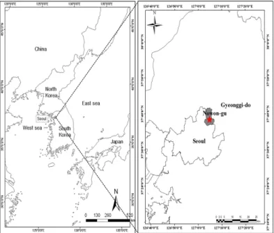 Fig.  1.  Location  of  the  study  site,  Mt.  Bulam  in  Seoul  city,  Korea  (from  Kim  et  al