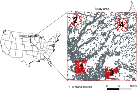 Fig.  1.  Map  of  study  area.  Zone  1  to  4  are  hypothetical  land-use  change  area  of  5.5  km  ×  5.5  km.