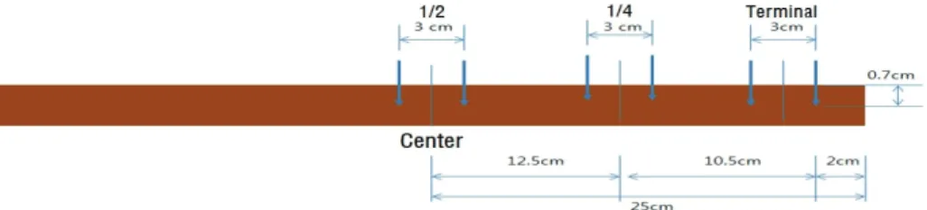 Fig. 1. The standard of forest fire fuel proxy and the location of electrodes.