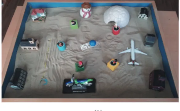 Figure 1. Sandplay therapy works (case 1). (A) 1  session and (B) 30 session.