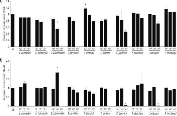 Fig. 3. The expression level of Caspase-3 in A549 and Detroit551 cells after treatment with essential oil