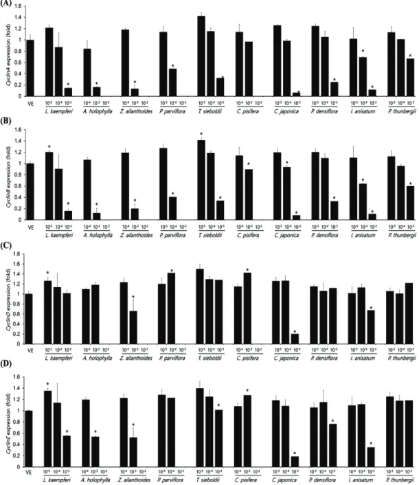 Fig. 4. The expression level of CycllinA, CyclinB, CyclinD, CyclinE in A549 cells after treatment with essential oil