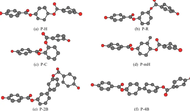 Figure 3. Lowest free energy conformations of the rigid rod groups in polymers.