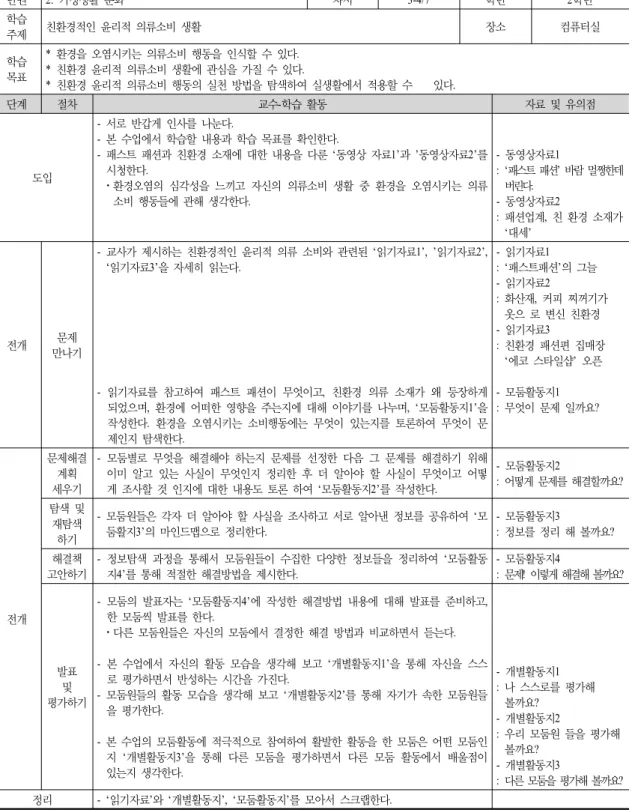 Table  2.  Teaching ․ learning  plan  of  3-4th  lesson  time
