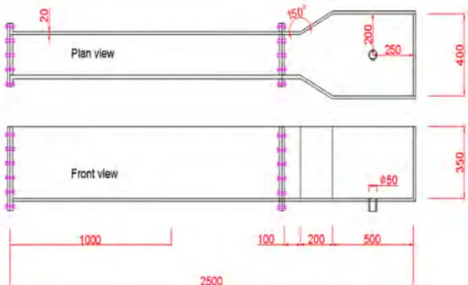 Figure  2: Shape  and  size  of  water  tank  flow  passage  model