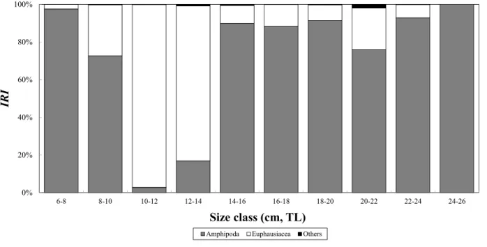 Fig 3. (A) Graphical representation of feeding pattern of Arctoscopus  japonicus in the coastal waters East Sea, Korea (Am, Amphipoda;