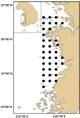 Table 1. Seasonal change of mean density of fish eggs in West coastal waters of Korea in 2017