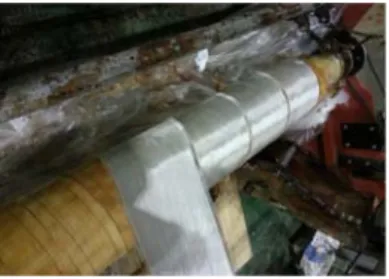 Fig. 2. The reinforced process of cylindrical-LVL  with GFRP textile.
