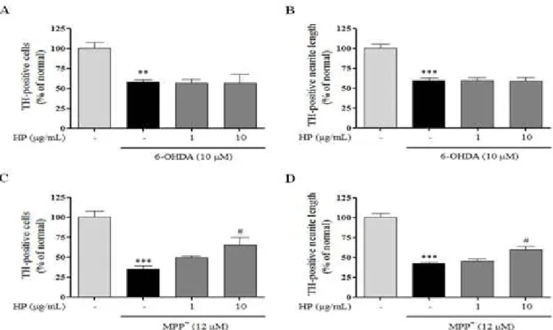 Fig. 3. Effects of HP extract on toxin-induced neuronal damage in rat primary dopaminergic cells
