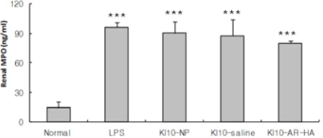 Fig.  8.  Effect  of  AR-HA  at  KI 10   on  renal  MPO  level  in LPS-stimulated rats