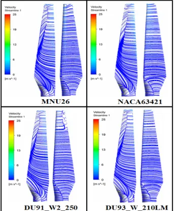 Figure  11:  Streamlines  on  blade  surface  at  TSR5