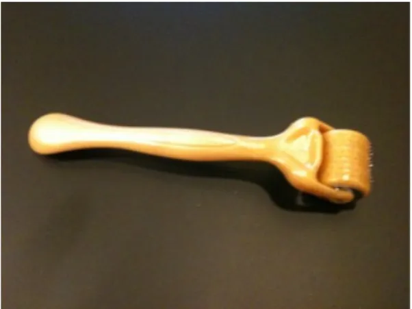 Fig.  1.  Derma  microneedle  rollerⅠ.  서    론여드름은  사춘기에  호발하는  자기국한성의  모피지선  질환으로서  면포,  구진,  농포,  결절  등의  다양한  형태를  나타낸다1)