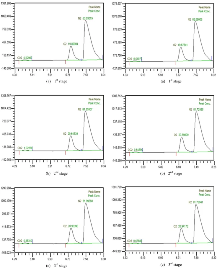 Figure 4: Composition of gases separated from water with 1 LP M of synthesized gas and 30 LPM of water flow