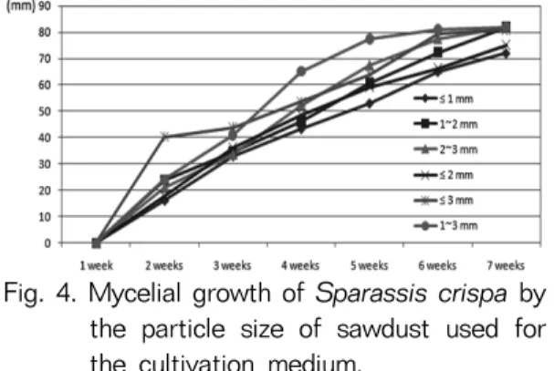 Fig. 3. Production of cauliflower mushroom by  the density of sawdust-based medium.