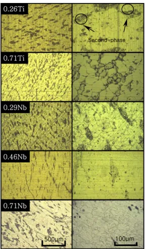 Figure 1: Microstructure with Ti, Nb contents of  stainless steels