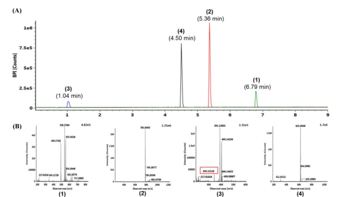 Fig. 3 HPLC analysis of roots of S. buergeriana. (A) Chromatogram of the extraction of roots of S