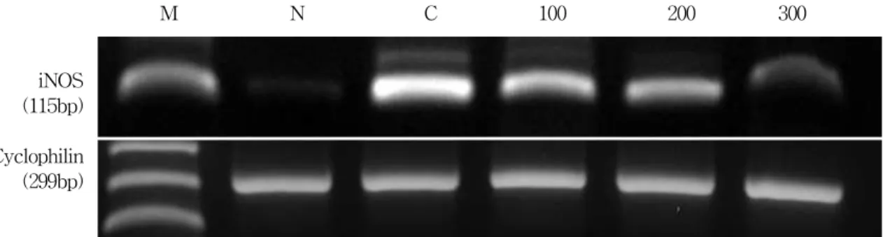 Fig. 3. This spectrogram describes iNOS revelation of Euonymi Lignum Suberatatum pharmacopuncture solution in RAW 264.7 macrophage