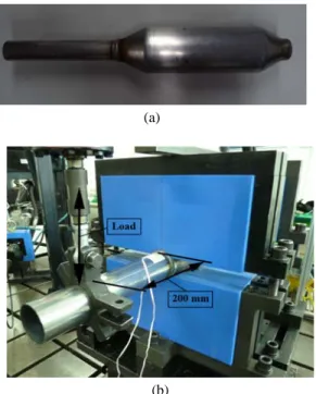 Figure 1: Specimen and machine for the fatigue test