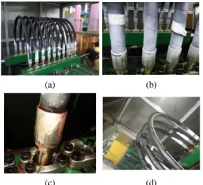 Figure 4: Failure modes of hose assembly (a) Test  scene (b) Normal condition (c) Leakage and burst  with fitting (d) Leakage with hose part