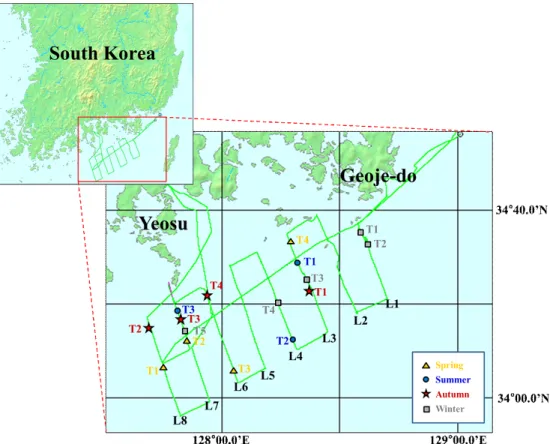 Fig.  1.  Study  Area.  The  green  line  is  the  cruise  track  of  the  research  vessel