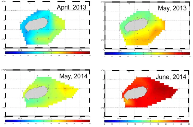 Fig.  2.  Horizontal  distribution  of  sea  surface  temperature  (℃)  in  the  study  area.