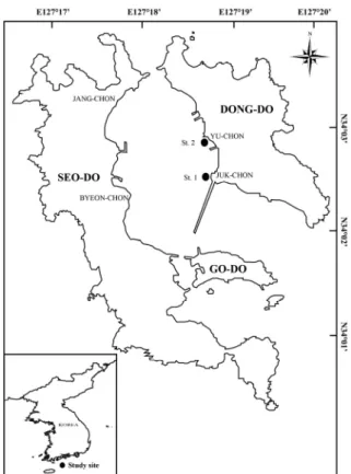 Fig. 1. Map showing the sampling area by fish traps in  the coastal  waters of Geomundo, Yeosu, Korea.