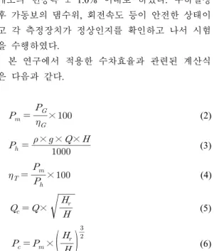 Figure 4: Estimated tubular turbine H-Q curve from  model test.  수차효율에 대해서는 초음파 유량계법에 근거하여 수차의 상대효율을 산출하였다