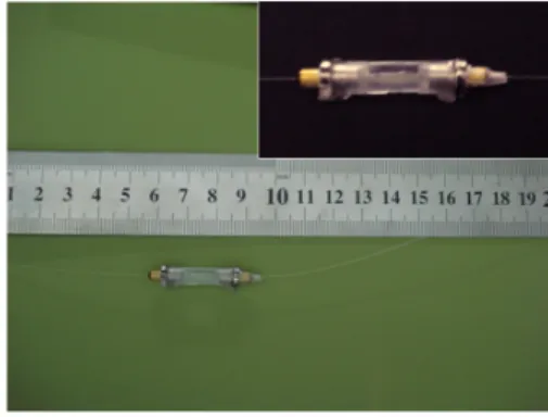 Figure 2: Photograph of micro-optic submersion  sensor fabricated 강하고, 전력공급 및 신호처리를 위한 전기적인 부 분이 필요 없으며, 전자파 간섭과 무관하고 소형화 가 가능한 특징이 있다