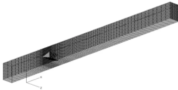Figure 2: Computational grid (120×60×16 grid points  in the x, y and z directions, respectively)