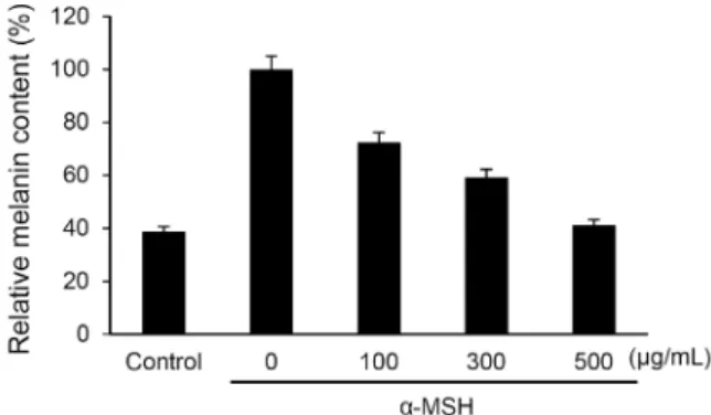 Fig. 1. Effect of Myelophycus simplex Papenfuss methanol ex- ex-tract on the cell viability in B16F10 melanoma cell by the MTT assay
