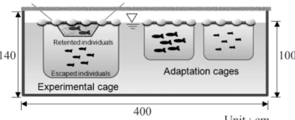 Fig.  4.  Illustration of the experimental tank and the experimental cages. 