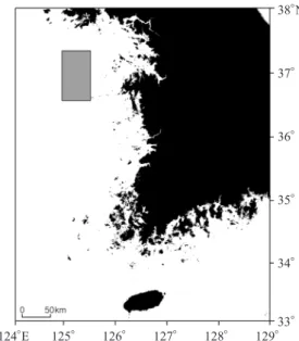 Fig. 1. Sampling site of Gadus macrocephalus in the West Sea of Korea. 38 。 N37。36。35。34。33。124。E125。126。127。128。129。