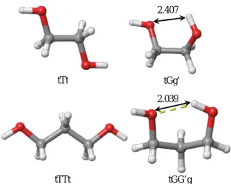 Figure  1.  Optimized geometry of EG(tTt and tGg’) and PD(tTTt and  tGG’g) monomers in COSMO implicit solvent